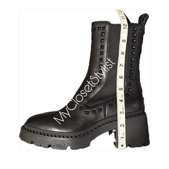 ASH Black Studded Leather Moto Rocker Boots 8 NEW & RARE! Festival Combat Boot - Picture 5 of 9